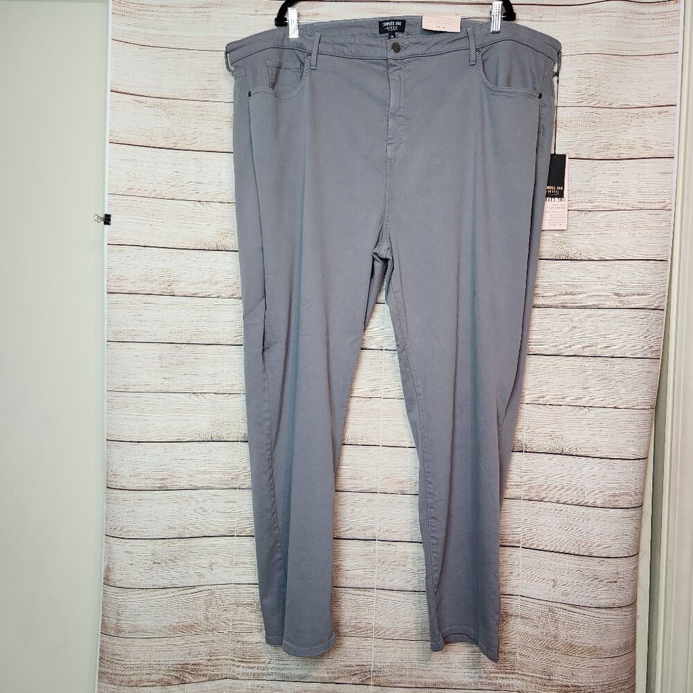 NYDJ Slim Straight Gray Jeans Curves 360 Side Ankle Slits Women's Size 26 NWT